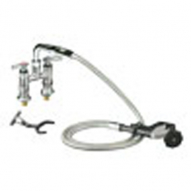 CHG Utility Spray, Elevated Bridge Dk Mnt, 4IN Ctrs, Adj Ctrs, CP, Cmprsn Vlvs, Angled Spray Vlv, Wall Hook, Lever Hdls, Low Ld