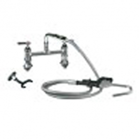 CHG Pot Filler, Elevated Bridge Dk Mnt, 8IN Ctrs, Adj Ctrs, CP, Cmprsn Vlvs, Hooked Spray Vlv, Wall Hook, Lever Hdls, Low Ld