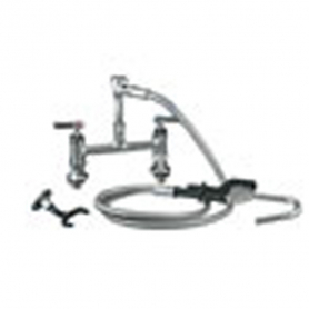 CHG Pot Filler, Elevated Bridge Dk Mnt, 8IN Ctrs, Adj Ctrs, CP, Crmc Vlvs, Vac Brkr, Hooked Spray Vlv, Wall Hook, Lever Hdls, Low Ld